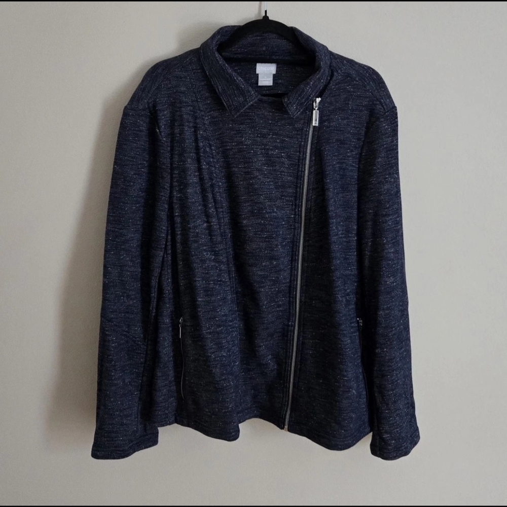 Chico's Zip Up Jacket Size 4 Long Sleeves Comfort Casual Zip Pockets